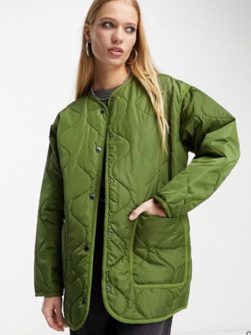 BLANKNYC Oversized Quilted Jacket in Green – Medium Retail $258